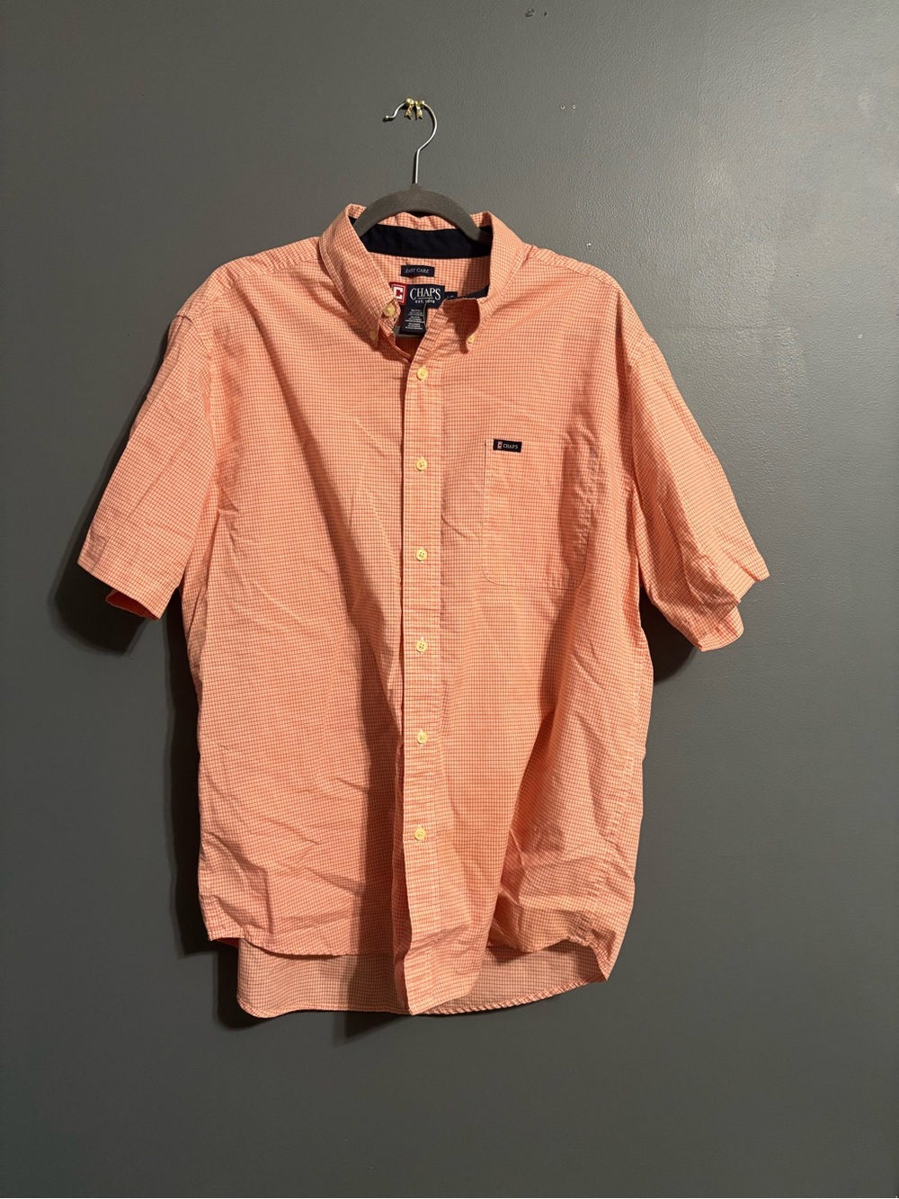 Chaps plaid orange short sleeve button up size large